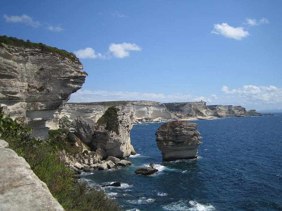 Sea, South, Landscape, Holiday, side, blue, rocks, corsican, mediterranean sea, cliff