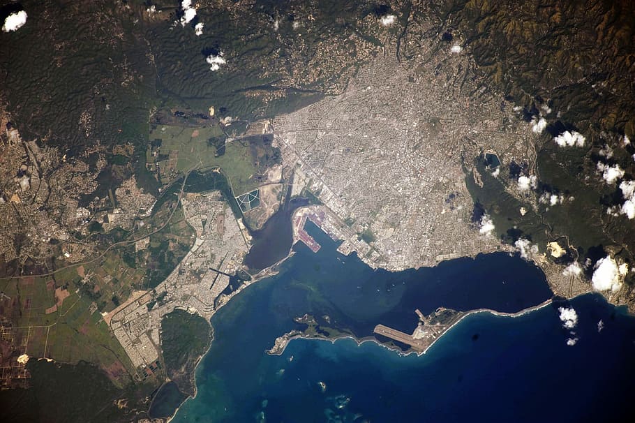 Kingston, Jamaica, Imagen de satélite, fotos, georgrafía, océano, dominio público, topografía, agua, naturaleza