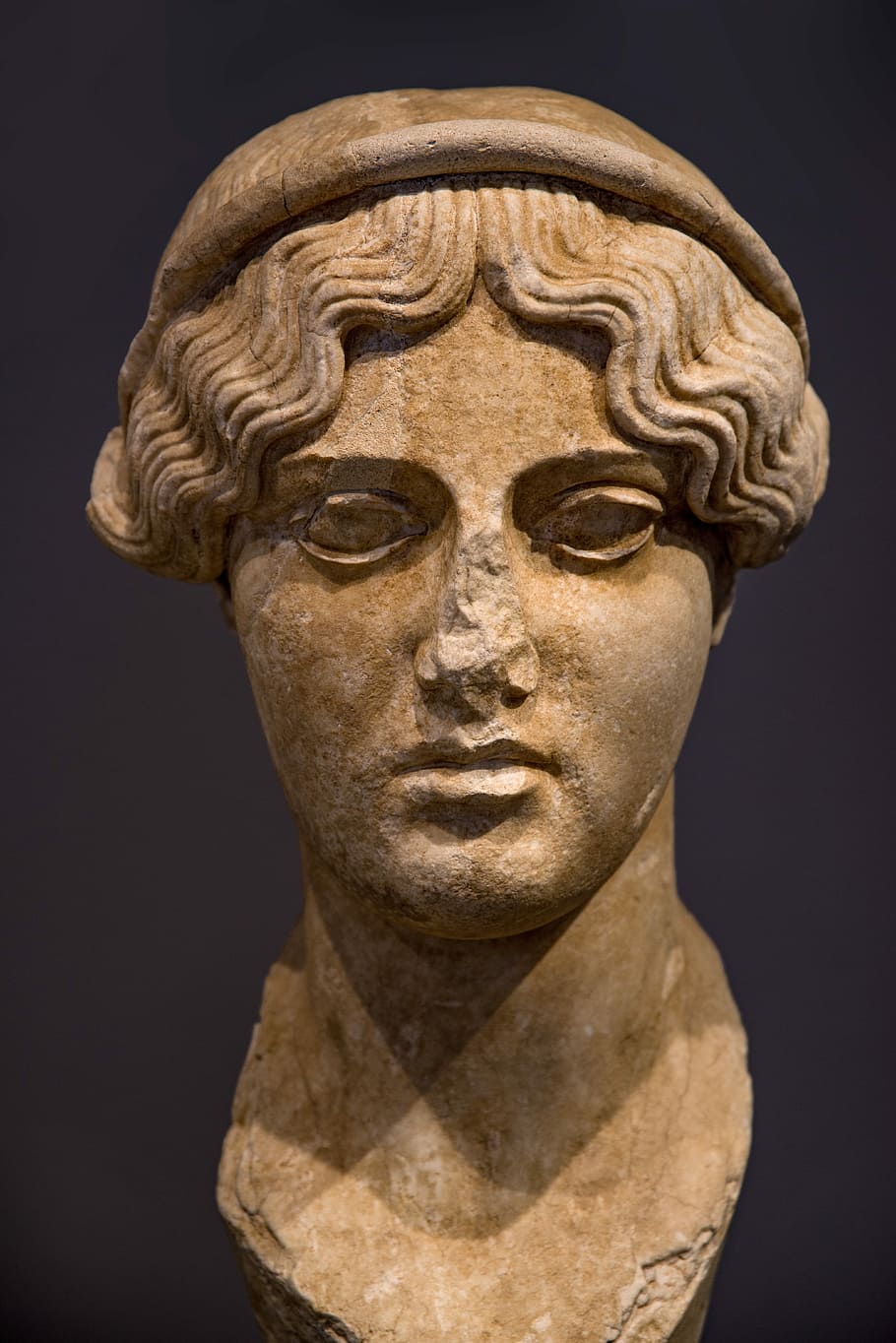 statue, sculpture, stone, face, woman, young, goddess, diademed, art, roman