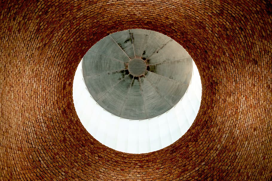 bajo, fotografía de ángulo, marrón, agujero, edificios, estructura, arquitectura, diseño, piedras, círculos