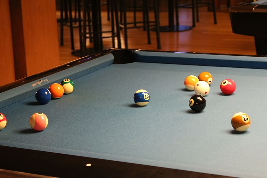 pool table, ball, set, pool, table, pocket, 8, rack, cue, snooker