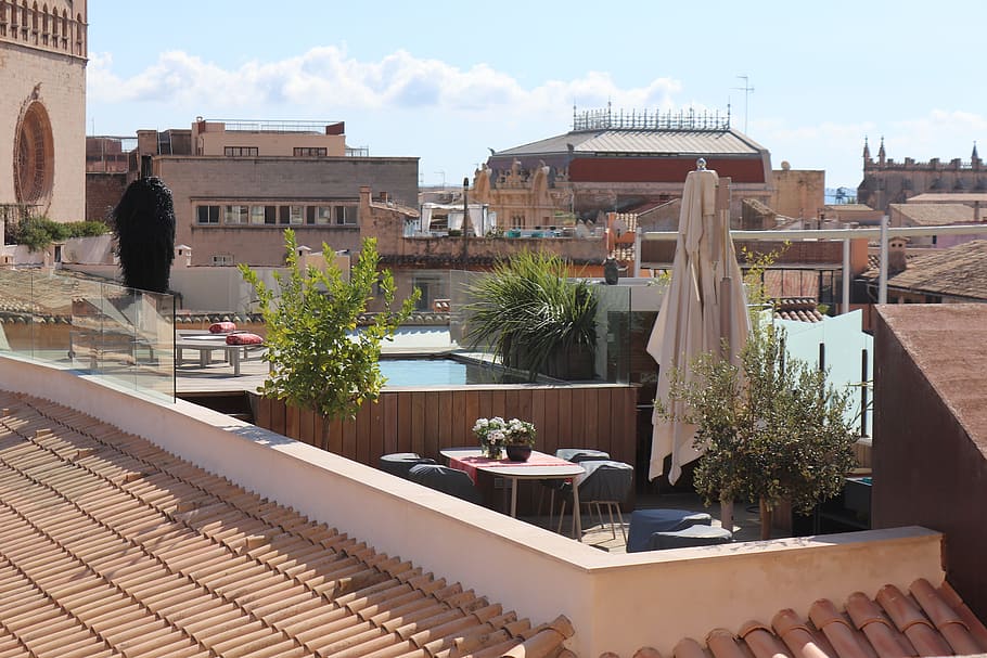 roof terrace, terrace, mediterranean, architecture, roof, old building, roof-top swimming pool, building, historically, swimming pool