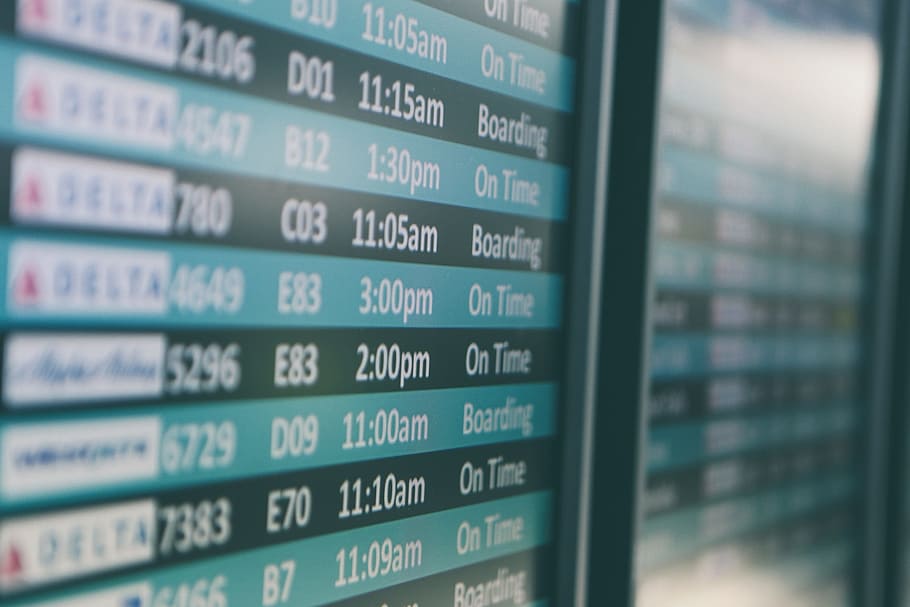 selective, focus photography, plane flight schedule board, airport, travel, flights, times, transportation, number, technology