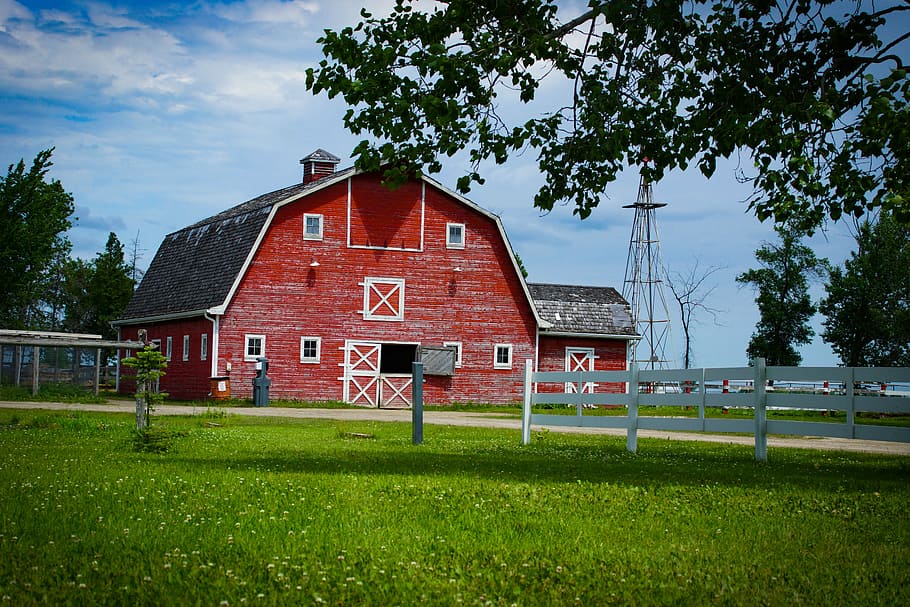 red, black, Barn, Farm, Agriculture, Scheuer, building, truss, old, scale