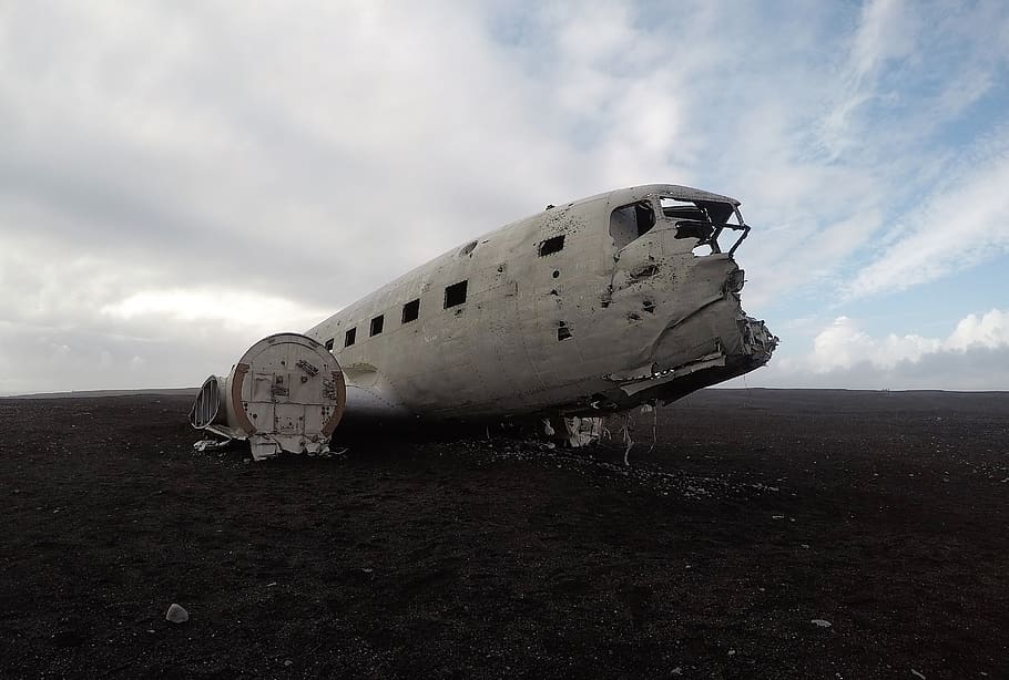 islandia, avión, ruina, accidente, paisaje, islandés, nubes, decadencia, nosotros, avión dc