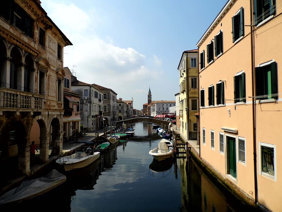 Venecia durante el día, Chioggia, Italia, Venecia pequeña, Véneto, canal, barcos, puente, agua, Venecia