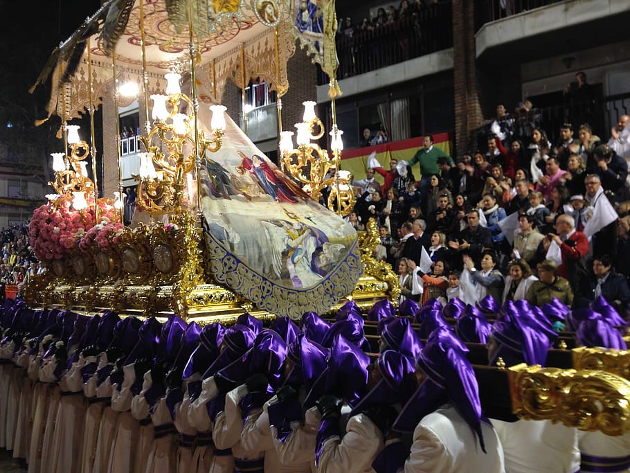 Espanha, Lorca, Semana Santa, Procissão, desfile, bordado, noite, celebração, grande grupo de pessoas, ao ar livre