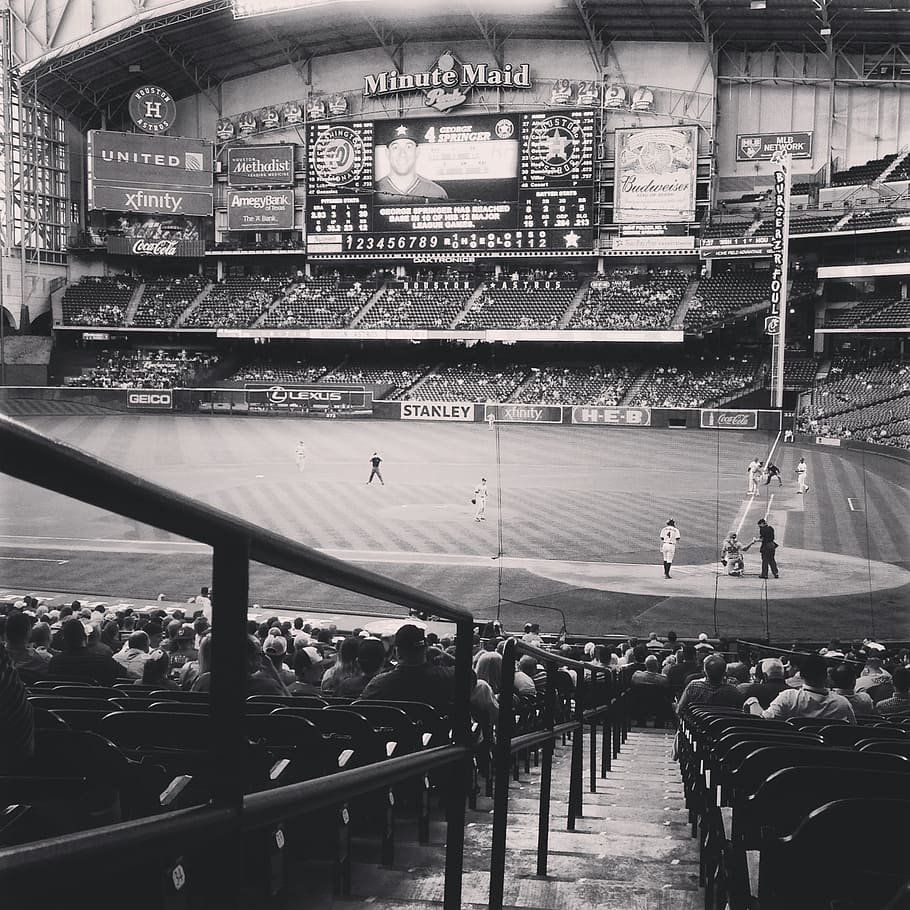 baseball, stadium, minute maid, home, sport, american, culture, people, black And White, real people