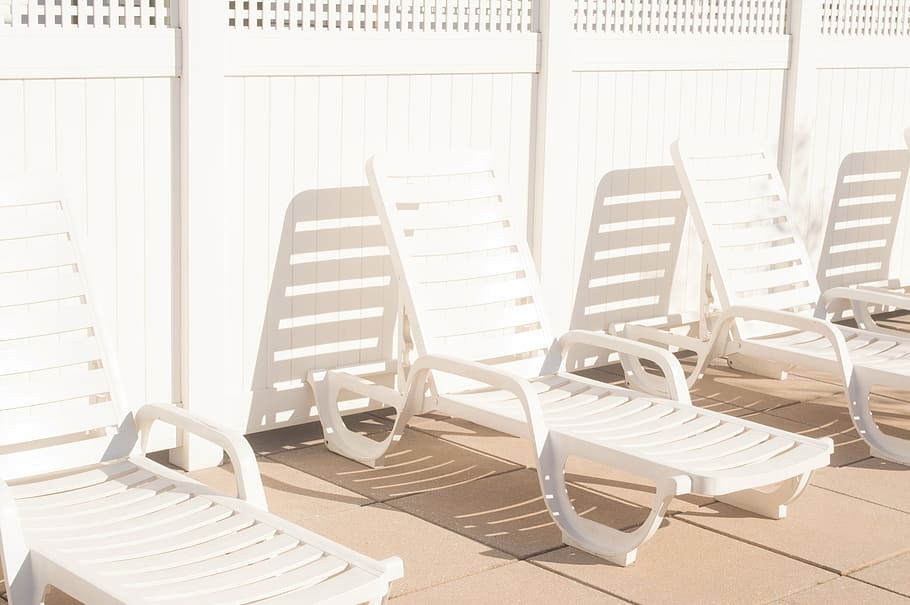 white, chaise lounge chairs, chair, shadow, chill, relax, no People, seat, absence, empty