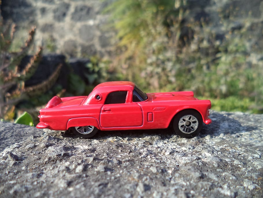 Ford, Thunderbird, Diecast, escala, coche, clásico, auto, vehículo, 1950, rojo