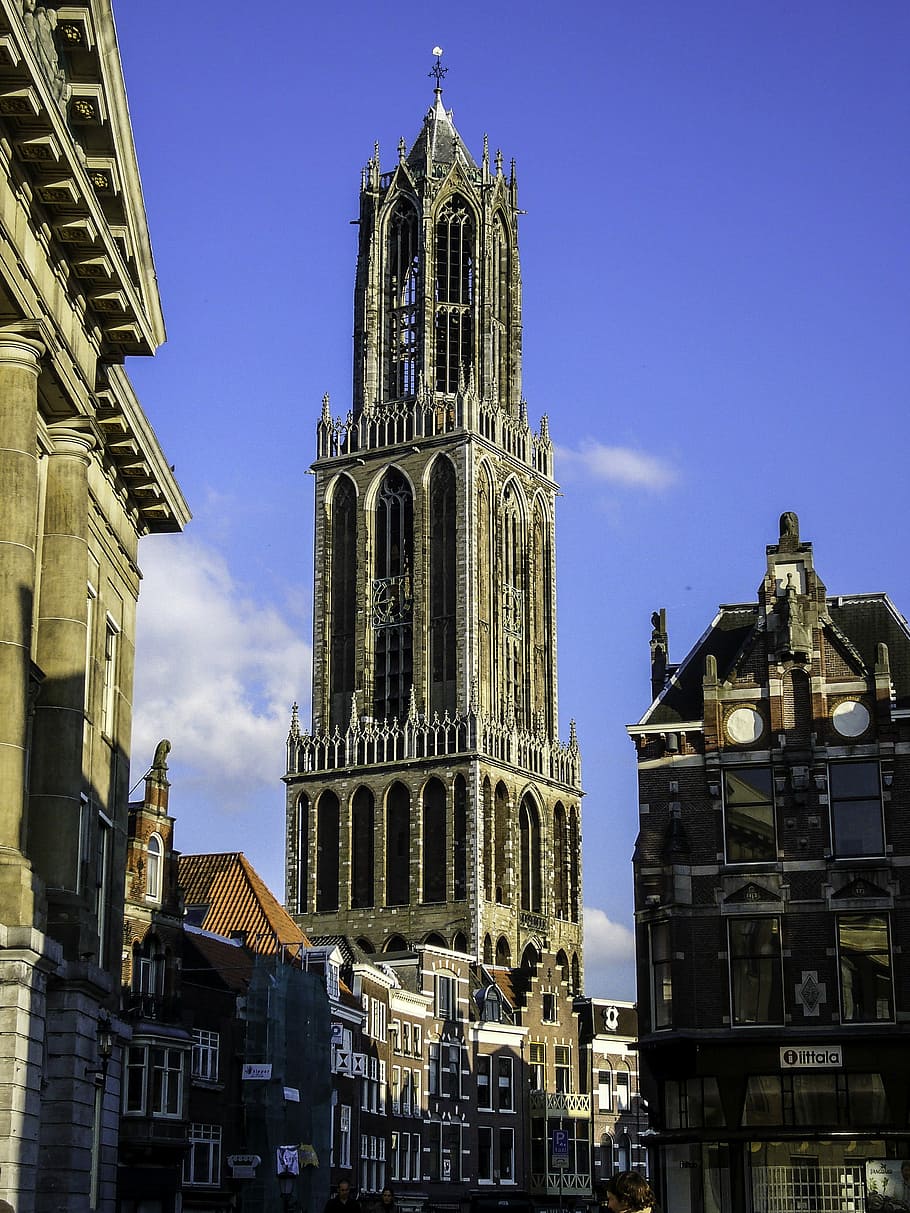 stadhuisbrug, Dom Tower, Utrecht, Belanda, kota, foto, domain publik, langit, pencakar langit, tinggi