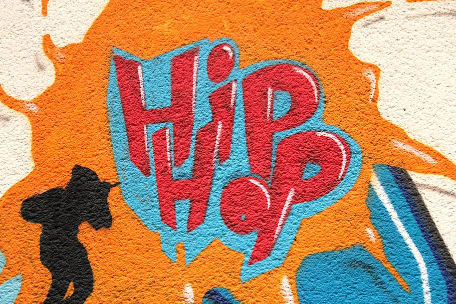 red, orange, hip hop-printed textile, graffiti, hiphop, hip hop, hauswand, wall, home, building