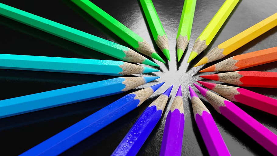 lápiz, diversidad, equipo, espectro, colores, color, complejo, diferencia, juntos, escala