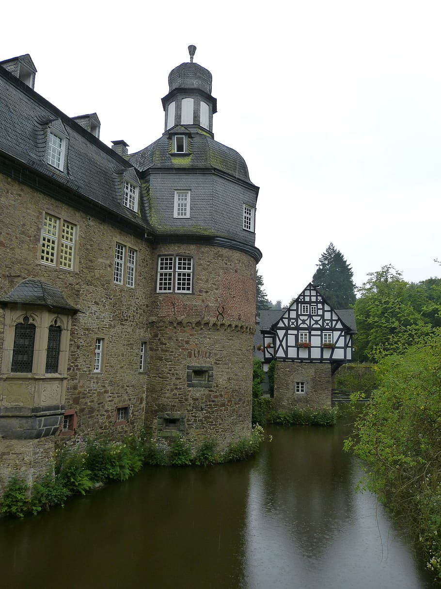 crottorf, kastil, kastil berparit, arsitektur, roman, air, tempat menarik, gali, menara, tiang penopang