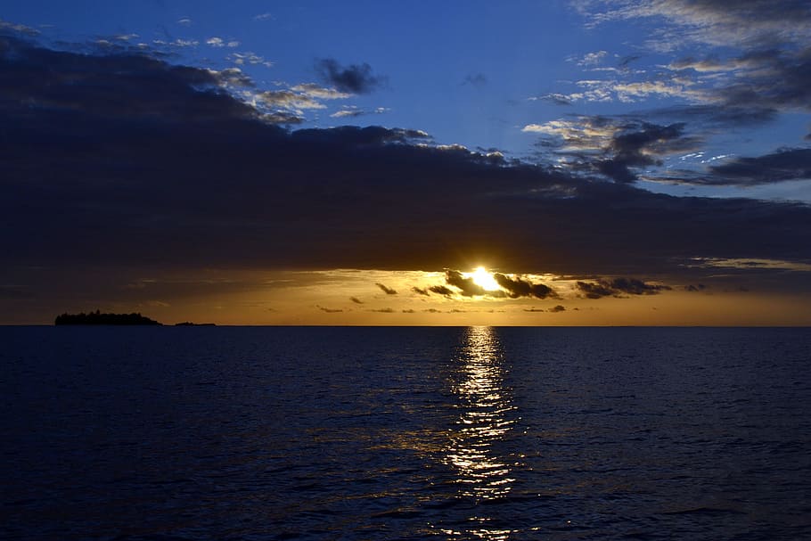일몰, 바다, 태양과 바다, 구름, 태양, 석양, 저녁 하늘, 호수에서의 저녁 분위기, abendstimmung, 몰디브