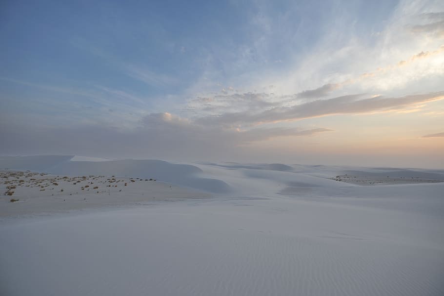 empty, snowfield, golden, hour, white, sands, national, monument, new, mexico