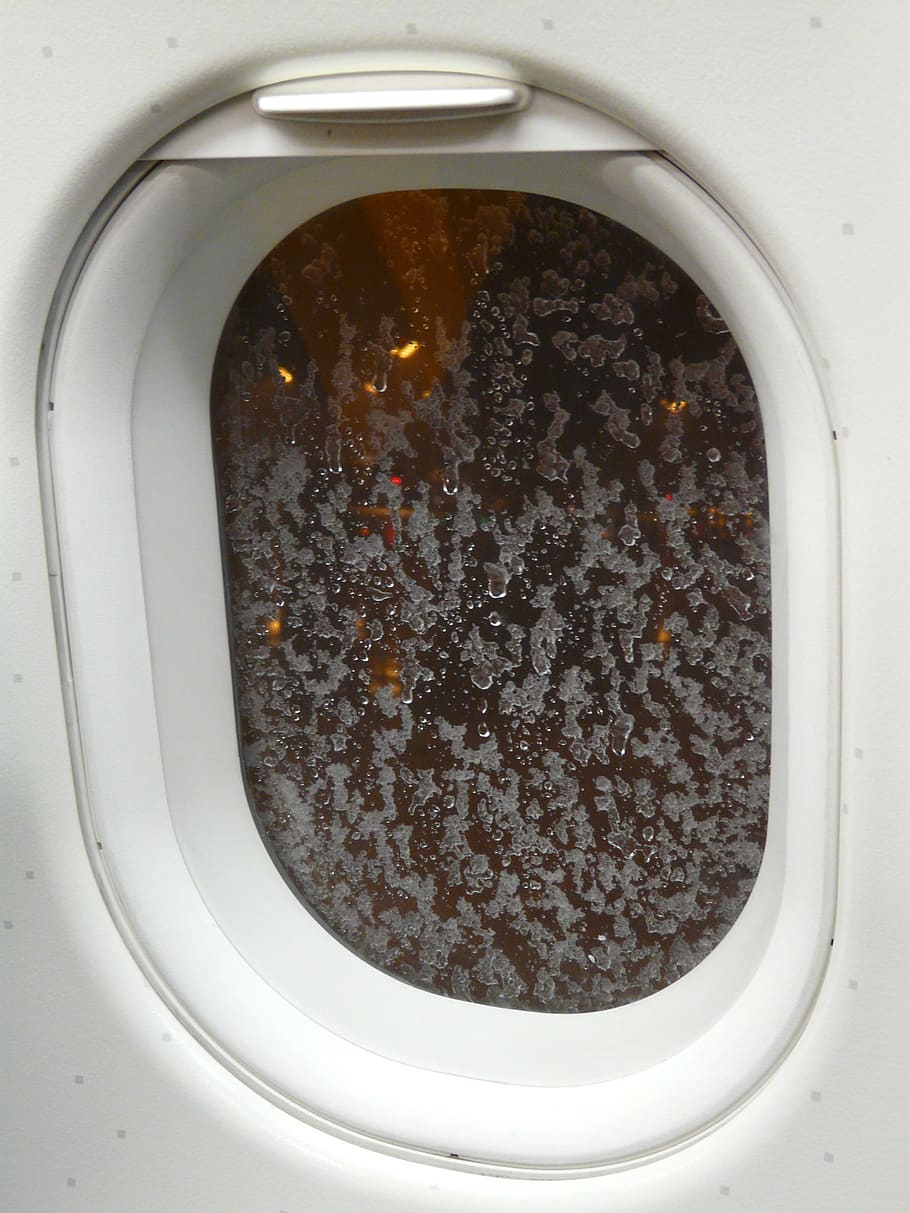 avión, ventana del avión, ojo de buey, helado, viaje, viaje de la aerolínea, interior, ventana, ver, mirar
