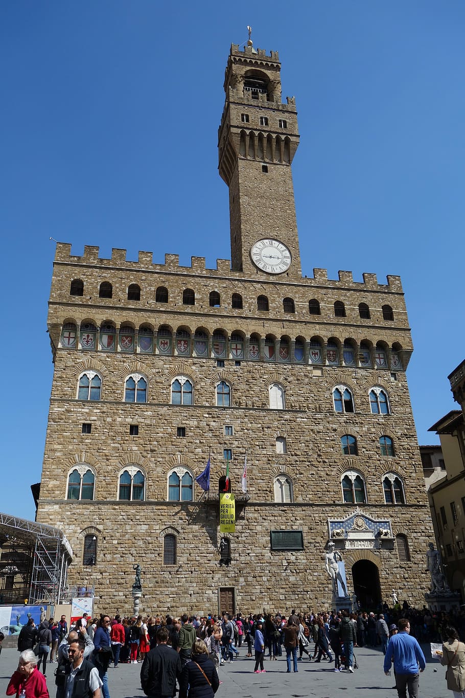 Florence, Palazzo Vecchio, Italy, architecture, travel, tourism, renaissance, large group of people, building exterior, travel destinations