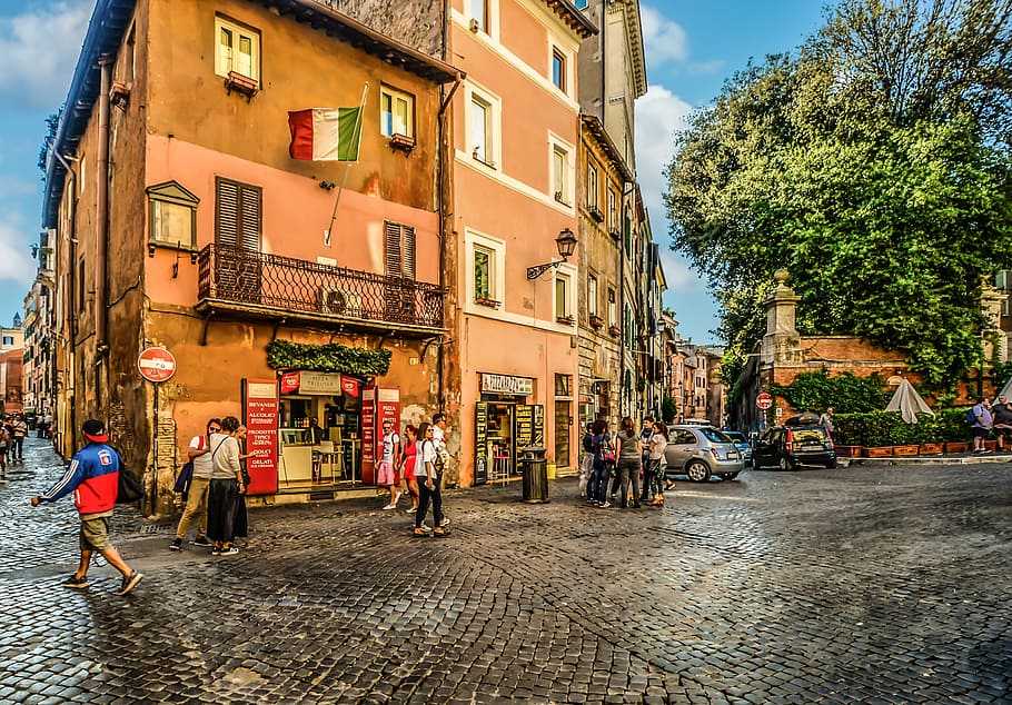 persona, para caminar, Trastevere, Roma, romano, calle, urbano, Italia, italiano, turismo