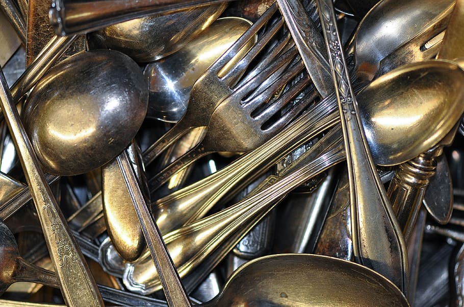 stainless, steel spoon, fork lot, Silverware, Forks, Dinner, Knife, dinner, knife, setting, table