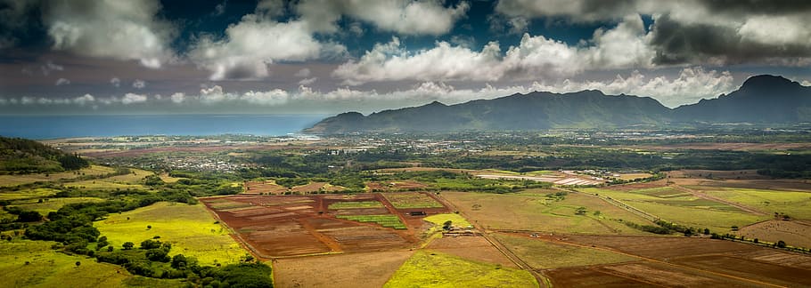 green, brown, plains, mountain, hawaii, panorama, island, scenic, outdoors, kauai