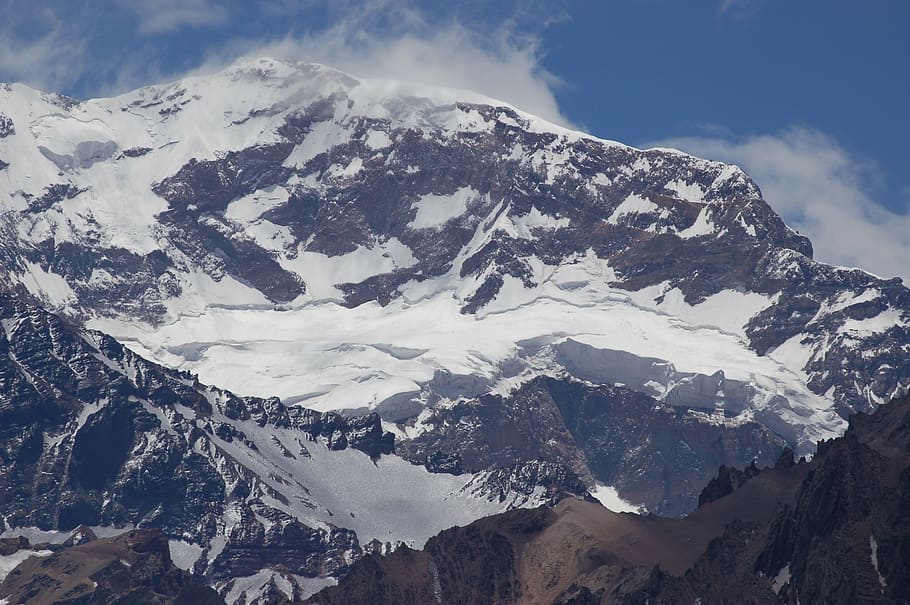 aconcagua, nieve, s, montaña, andes, sur, argentina, paisaje, viajes, glaciar