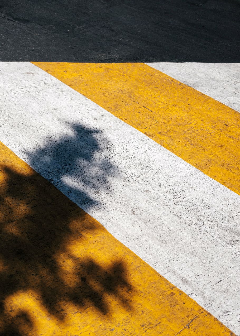 untitled, pedestrian, lane, shadow, white, yellow, paint, street, tree, road