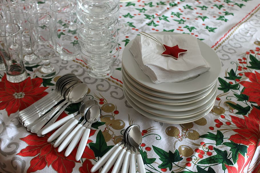 christmas, december, parties, silverware, plate, crockery, table, decoration, dinner, elegance