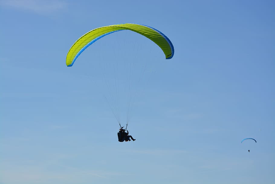 paragliding, blue sky, annecy, high alps, france, flight, wind, sky, blue, fly
