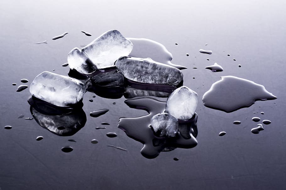 ice, melting, ice cube, still life, black, reflection, water, studio shot, drop, indoors