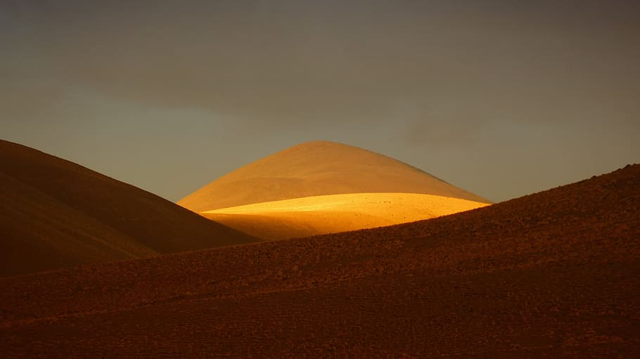 brown desert, hill, mountain, andes, sunlight, golden, dessert, sand, sky, landscape