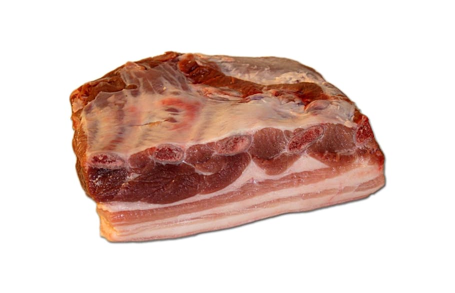 uncooked meat, meat, pork, pork belly, tuna belly, fat, rind, pig, butcher, piece of meat