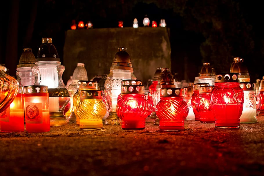 glass lanterns, Candle, Cemetery, Bereavement, Light, tombstone, death, the tomb of, the dead, all saints ' day
