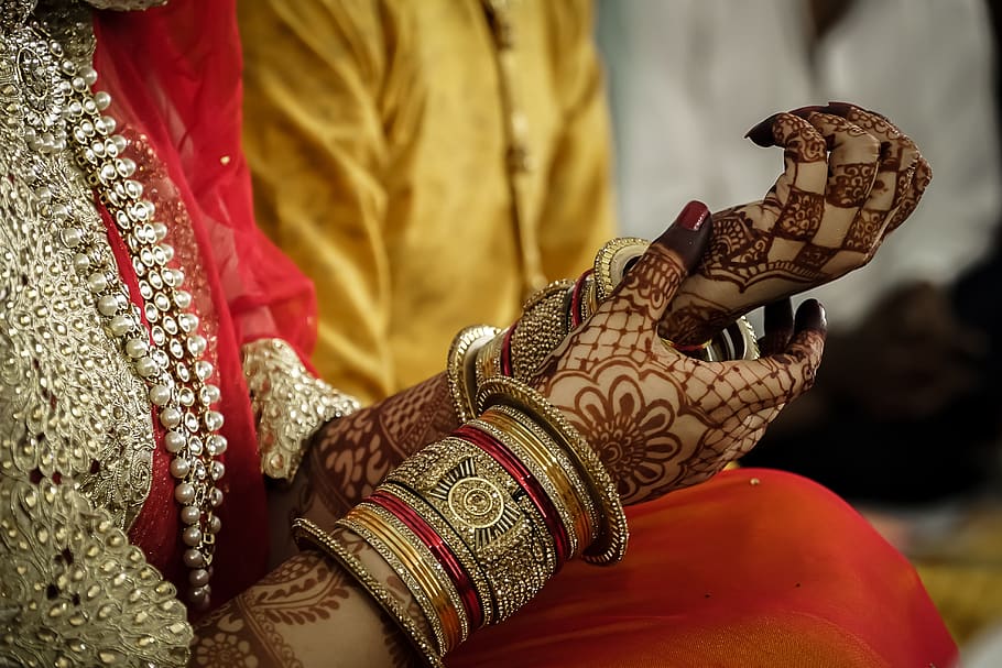 Indian, inai, pernikahan, pengantin, mehndi, budaya, upacara, Hindu, perhiasan, tradisional