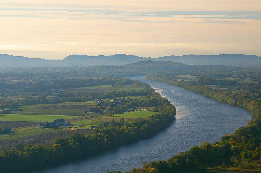 aerial, photography, river, trees, daytime, Connecticut, River, Mt, Sugarloaf, connecticut, landscape