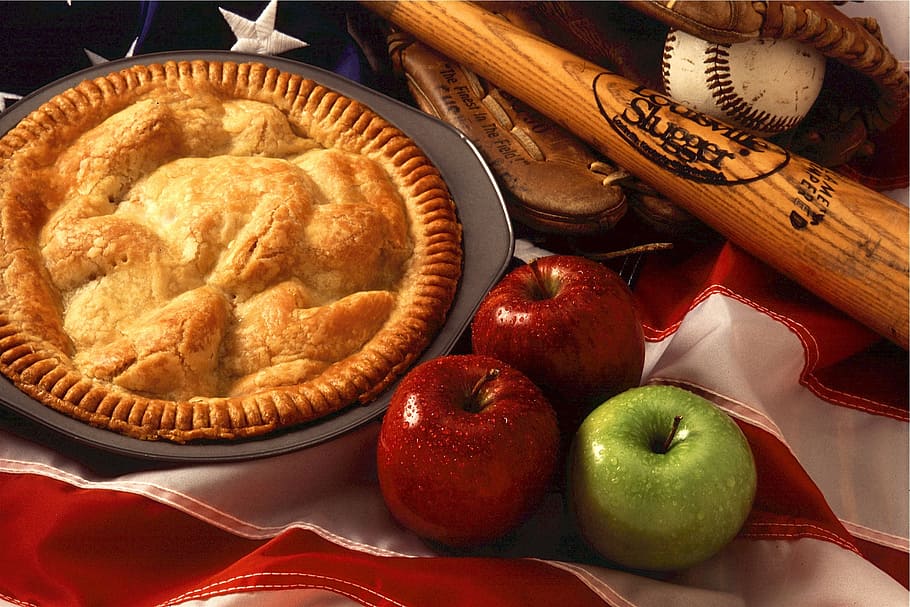 al horno, pastel, bandeja, tres, manzanas, pastel de manzana, postre, deliciosos, iconos americanos, alimentos