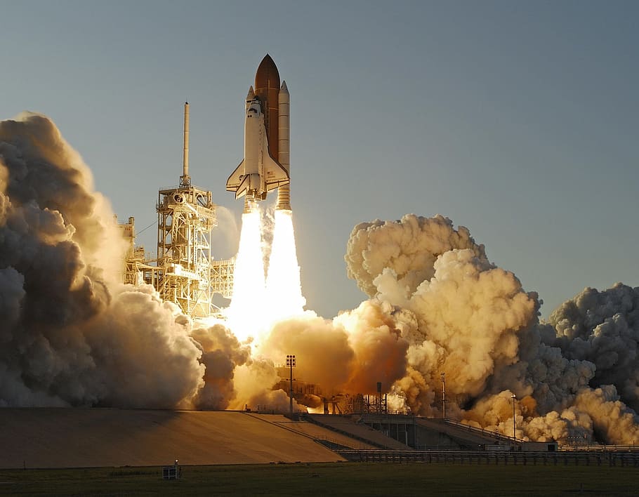 white, space shuttle, flying, sky, atlantis space shuttle, launch, mission, astronauts, liftoff, rockets