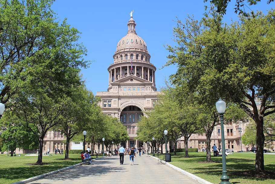 people, gray, dome building, blue, sky, capitol, building, austin, texas, landmark