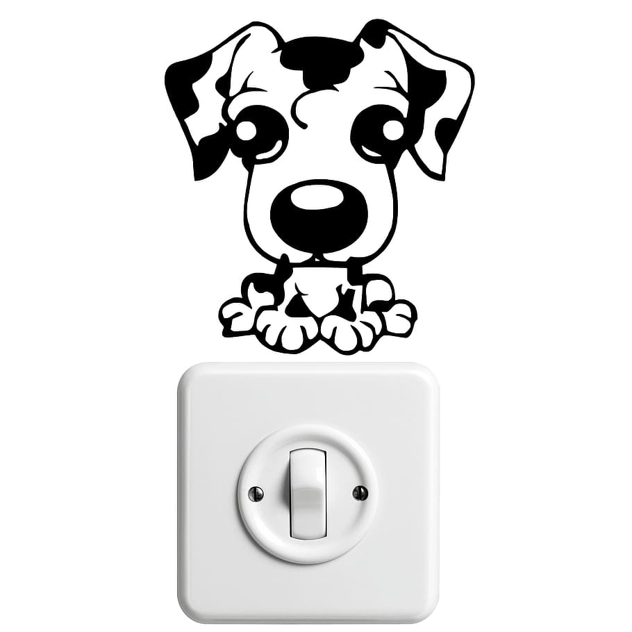 white electric switch, dalmatians, puppy, dog, animals, pet, young dog, sticker, tattoo, wall