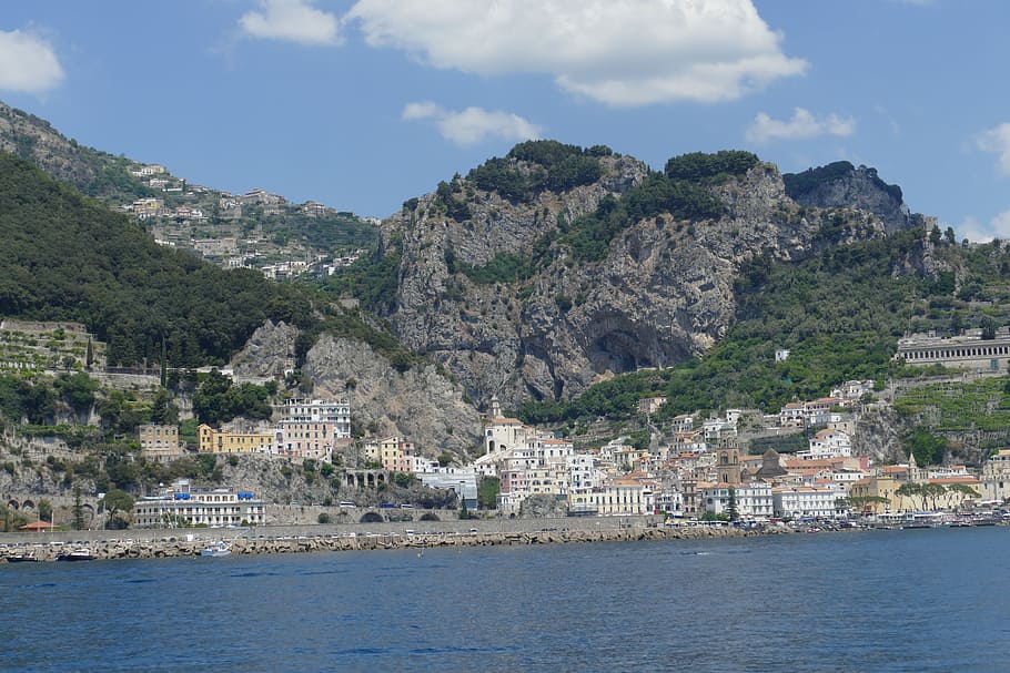 amalfi, italia, amalfi coast, coast, cliff, mediterania, liburan, campania, pemandangan, batu