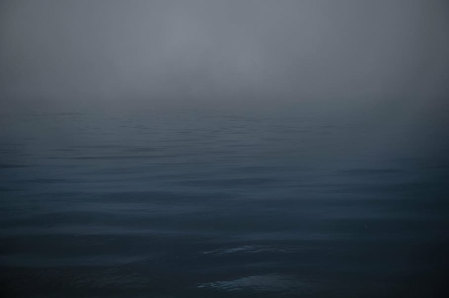 fog, covered, body, water, smoke, sea, ocean, dark, sky, nature