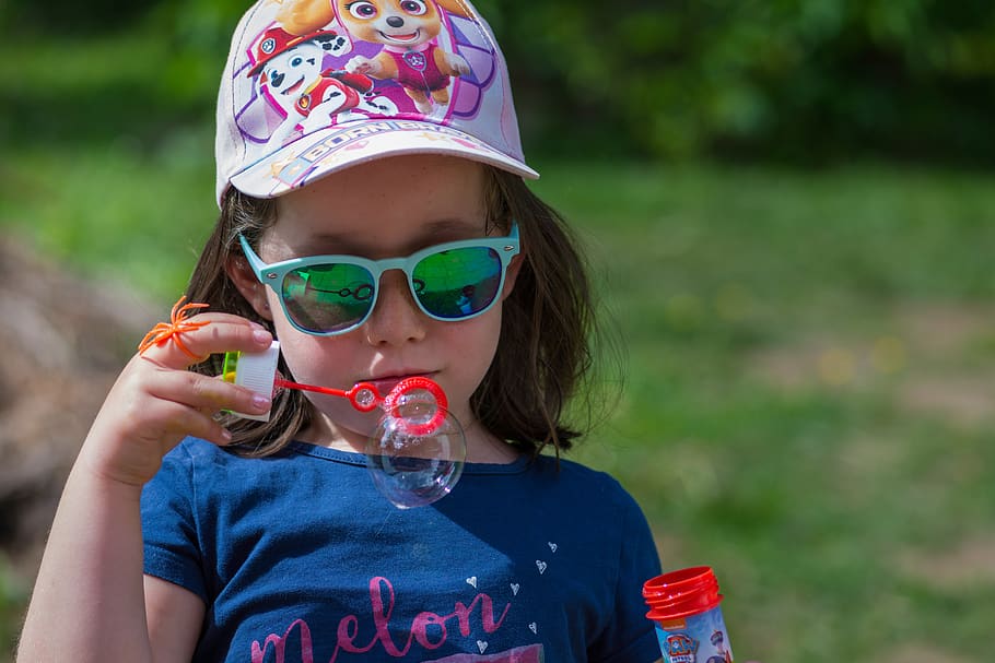 soap bubble, child, girl, sunglasses, play, fun, blow, joy, childhood, children's