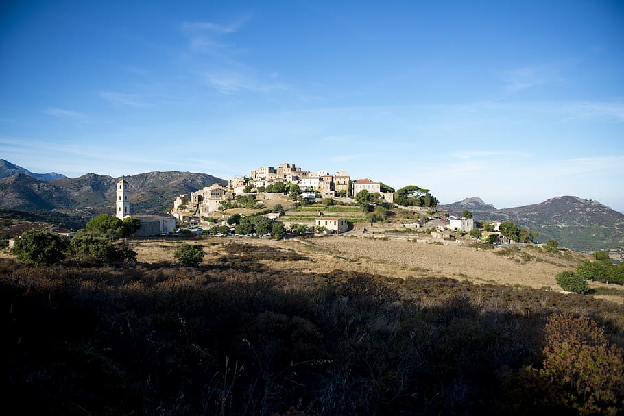 sant'antoninu, Korsika, desa, lanskap, gunung, musim panas, pulau kecantikan, maquis, rumah, Arsitektur