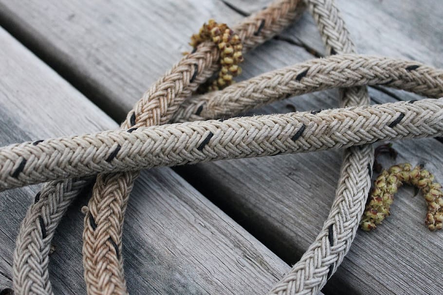 rope, wood, dock, closeup, planks, nautical, knot, cord, seeds, knotted