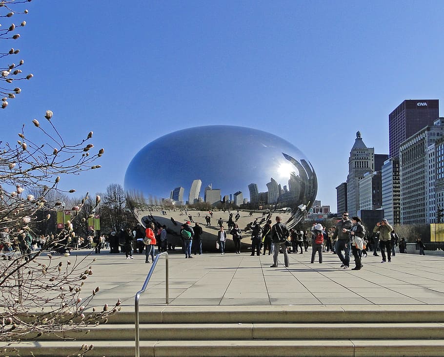 cloud gate, surrounded, people, daytime, chicago bean, chicago, illinois, architecture, city, large group of people