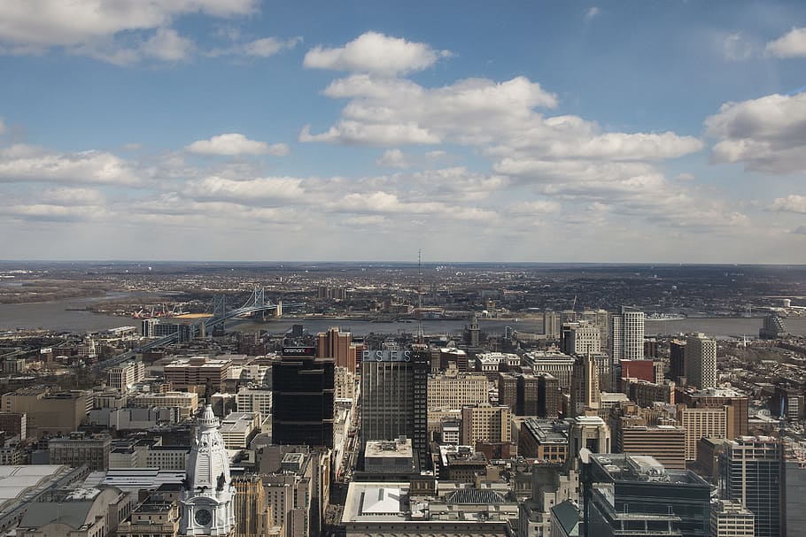 aerial, view photography, city, philadelphia, skyline, urban, cityscape, architecture, travel, downtown