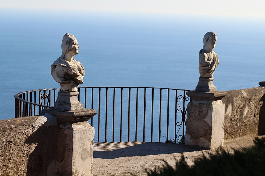 Ravello, Villa Cimbrone, Amalfi Coast, statue, outdoors, day, sculpture, sea, representation, human representation