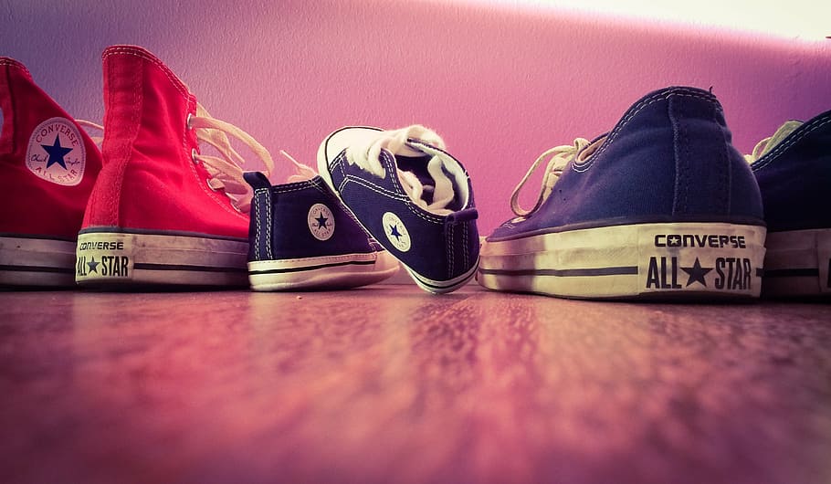 close-up photo, three, assorted-color, converse, all-star, shoes, baby, style, cute, young