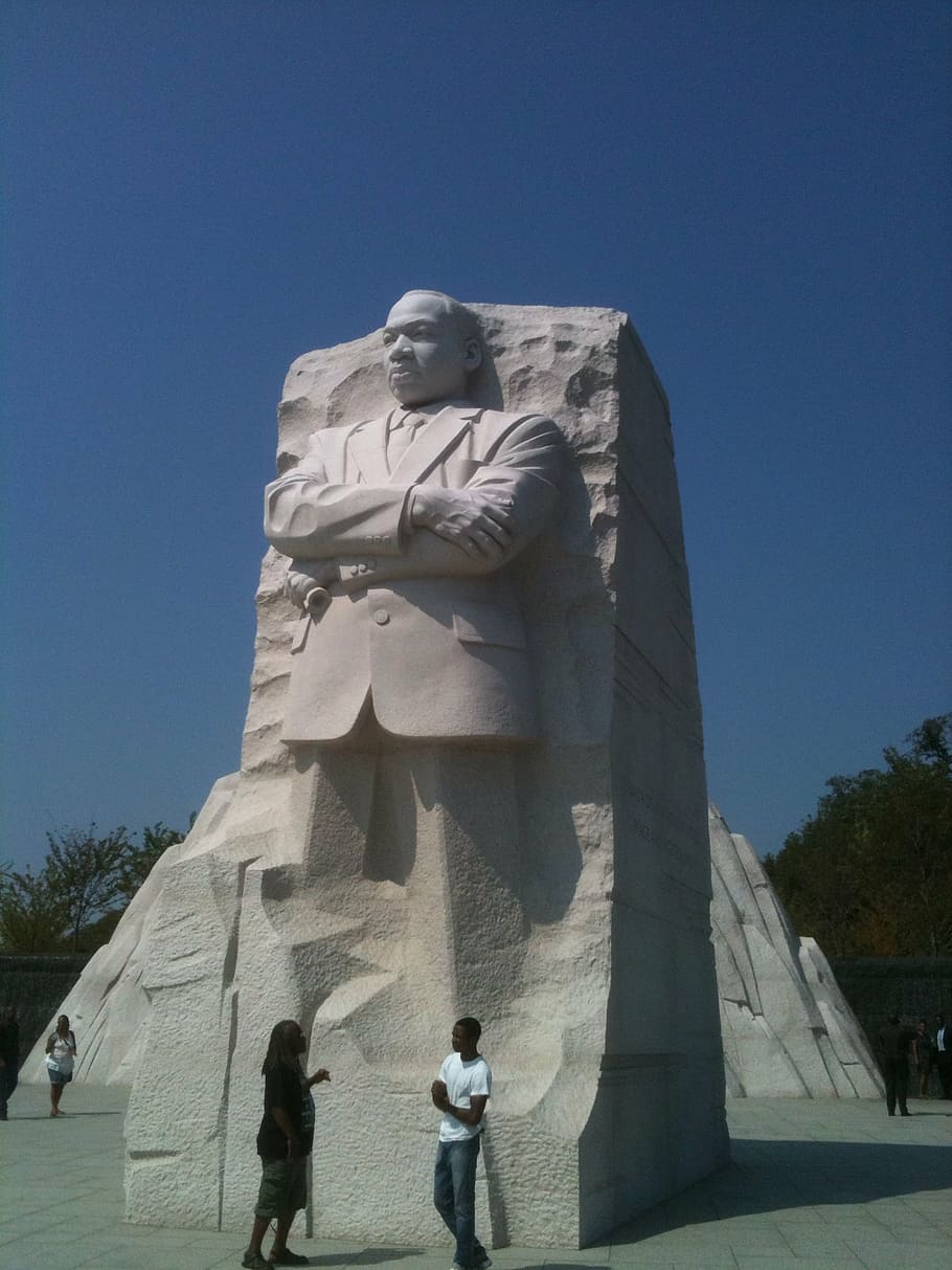 statue, martin luther king memorial, washington, human representation, representation, art and craft, sky, sculpture, male likeness, clear sky