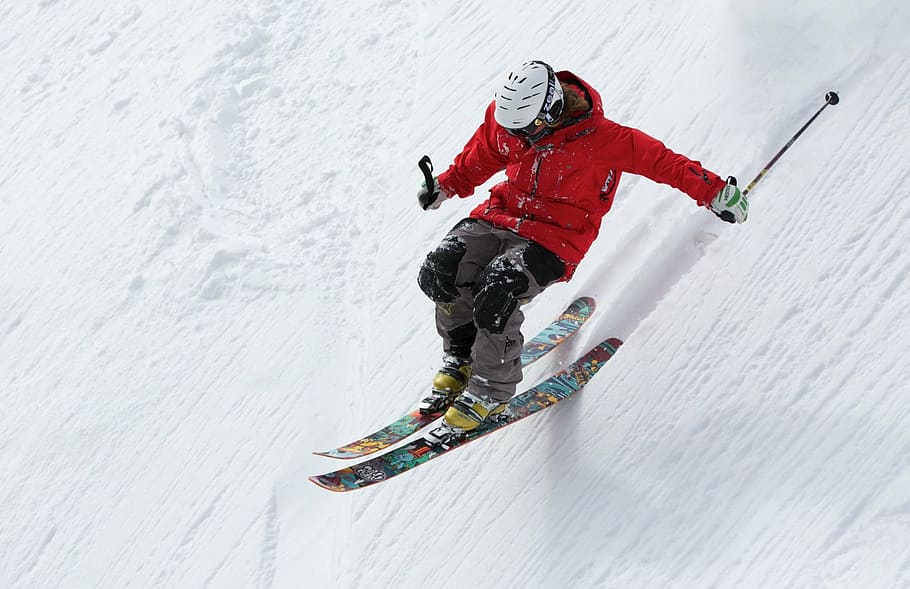 manusia, bermain, ski, salju, pengendara, olahraga, alpine, musim dingin, curam, aksi